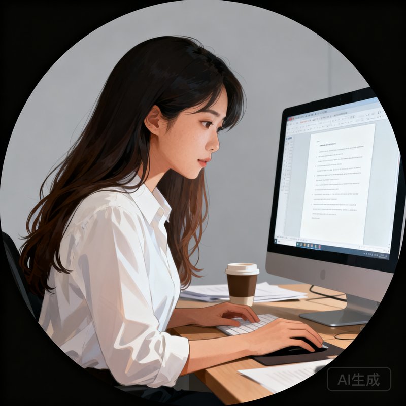 产品负责人苏瑶的圆形头像，女性，长发披肩，坐在电脑前专注工作